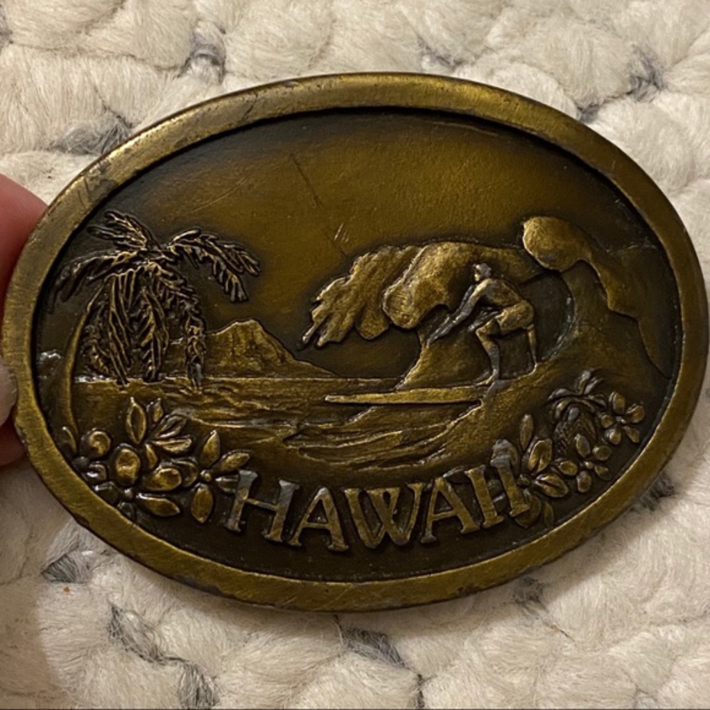 Hawaii 1977 Ocean Surfer Belt Buckle Rare Heavy 70